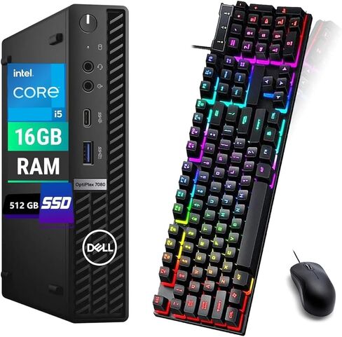 كمبيوتر مكتبي صغير طراز OptiPlex 7080 من Dell، Intel i5-10500 3.1 جيجا هرتز حتى 4.2 جيجا هرتز، ذاكرة الوصول العشوائي 16 جيجا، 512 جيجا SSD، لوحة مفاتيح وماوس، USB WiFi، USB BT، Windows 11 Pro (متجدد) in Kuwait