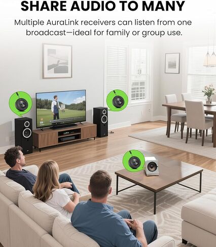 Avantree AuraLink – Future-Proof Auracast & Classic Bluetooth Receiver for Speakers & Audio System, 328ft Long Range, 20H Portable or Stationary Use, One-to-Many Multiple Broadcast Listening - Black in Saudi Arabia