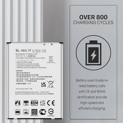 LG K20 Plus Battery, 3800mAh Replacement Battery, for BL-46G1F LG LV5 / K20 Plus MetroPCS MP260, T-Mobile TP260, Verizon Wireless VS501, LV532GB, LG K20 Spare Battery in Kuwait