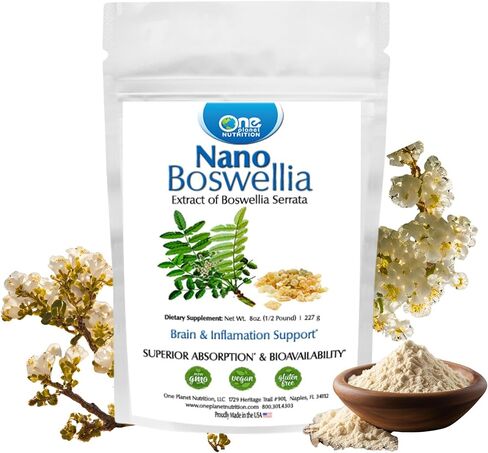 One Planet Nutrition Nano Boswellia 250 mg كبسولات نباتية (120 حصة)، راتنج Boswellia serrata، يدعم الوظيفة الإدراكية لصحة الدماغ، غير معدل وراثيًا، نباتي، خالي من الغلوتين in Kuwait