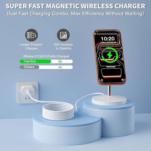 شاحن مغناطيسي لاسلكي iPhone Mag آمن، بطول 10أقدام [معتمد من Qi2.2] 25 وات شاحن iPhone لاسلكي مغناطيسي حامل قاعدة شحن سريع وآمن لهاتف Apple iPhone 17 Pro Max/17/17 Pro/Air/16/15/14/13 in Kuwait