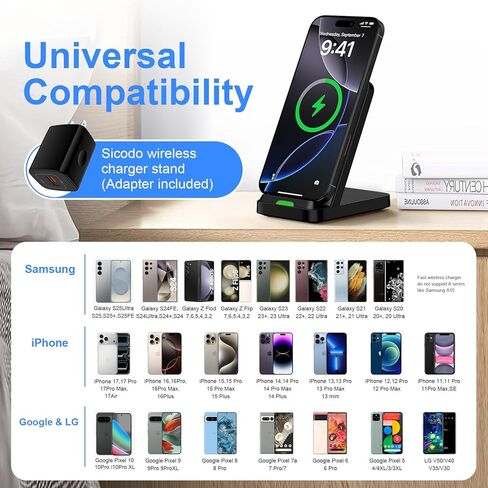 for Samsung Wireless Charger Fast Charging Stand for Galaxy S25Ultra/S24 Plus/S23FE/S22/S21/S20, Wireless Phone Charger Stand Android Desk Charging Station for Google Pixel 10 Pro/9a with 18W Adapter in Saudi Arabia