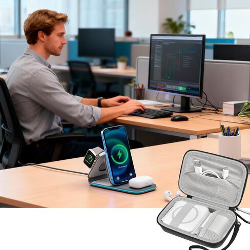casmilee Wireless Charger Case for Iseyyox/for QUZUDN/for Hicober/for RTOPS/for UCOMX 3 in 1 Foldable Charging Station, Storage for Magnetic Charger Pad Dock for Travel Office Home- Black (Box Only) in Saudi Arabia
