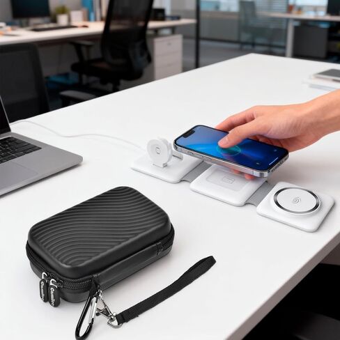 casmilee Wireless Charger Case for Iseyyox/for QUZUDN/for Hicober/for RTOPS/for UCOMX 3 in 1 Foldable Charging Station, Storage for Magnetic Charger Pad Dock for Travel Office Home- Black (Box Only) in Saudi Arabia