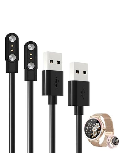 [عبوتان] لشاحن الساعة الذكية KEEPONFIT DR05 مقاس 1.27 بوصة، كابل شحن USB مغناطيسي بديل متوافق مع ملحقات الساعة الذكية KEEPONFIT DR05. (أسود) in Saudi Arabia