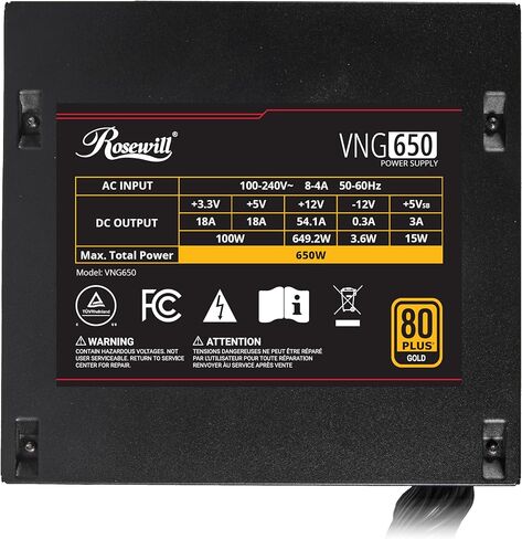 Rosewill VNG 650W 80+ Gold Certified, ATX 3.0 & 3.1 Compatible, Non-Modular, Low-Noise Power Supply, 450W PCIe 5.1 12V-2x6 Connector, Electrolytic Capacitor - 5 Year Warranty - VNG650 in Saudi Arabia