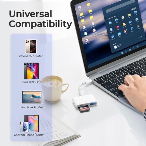 قارئ بطاقات USB من النوع C 3 في 1، محول بطاقة ذاكرة SD وMicro SD، نقل بيانات عالي السرعة، متوافق مع الكاميرا والهاتف in Kuwait
