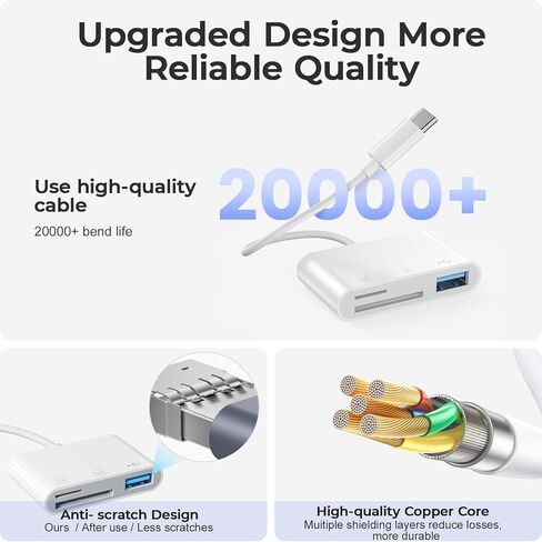 قارئ بطاقات USB من النوع C 3 في 1، محول بطاقة ذاكرة SD وMicro SD، نقل بيانات عالي السرعة، متوافق مع الكاميرا والهاتف in Kuwait