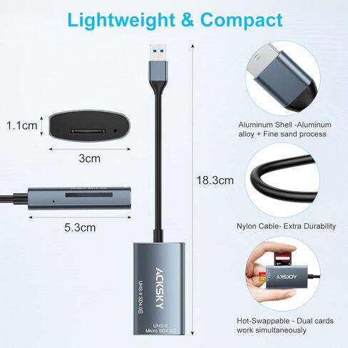 SD 4.0 Card Reader, ACKSKY Micro SD 4.0 Card Adapter, SD Card to USB Adapter, USB 3.0 Memory Card Reader, Supports Computer TF SD SDHC SDXC Micro SD Micro SDHC Micro SDXC MMC RS-MMC UHS-I UHS-II Cards in Saudi Arabia