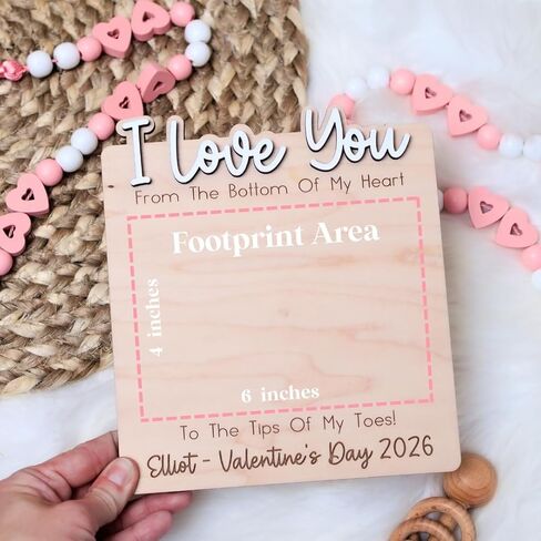Baby's First Valentine's Day Footprint Art, Personalized Wood Keepsake (Design C) in Saudi Arabia