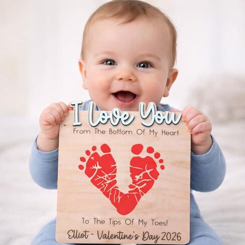 Baby's First Valentine's Day Footprint Art, Personalized Wood Keepsake (Design C) in Saudi Arabia