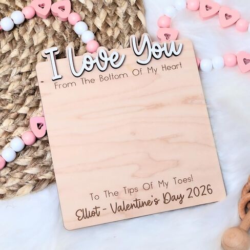 Baby's First Valentine's Day Footprint Art, Personalized Wood Keepsake (Design C) in Saudi Arabia