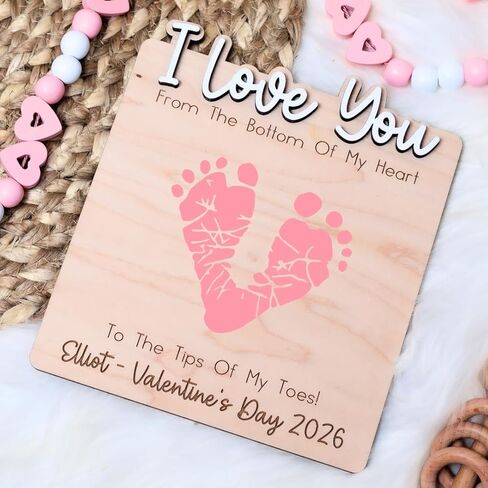Baby's First Valentine's Day Footprint Art, Personalized Wood Keepsake (Design C) in Saudi Arabia
