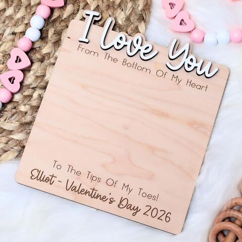Baby's First Valentine's Day Footprint Art, Personalized Wood Keepsake (Design C) in Saudi Arabia