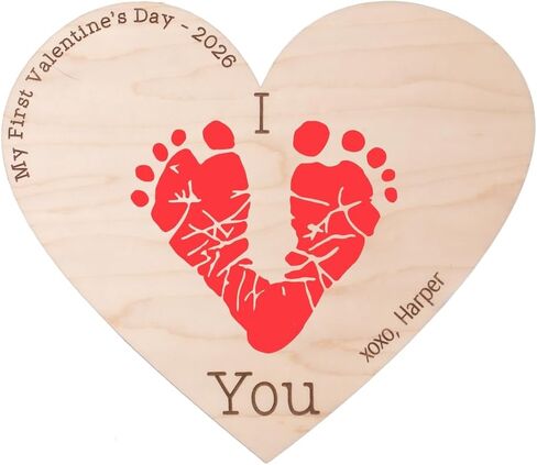 Baby's First Valentine's Day Footprint Art, Personalized Wood Keepsake (Design C) in Saudi Arabia