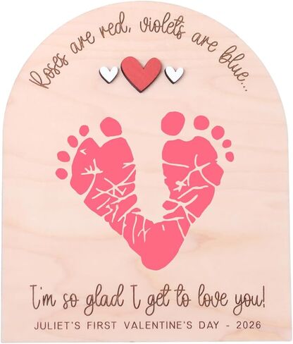 Baby's First Valentine's Day Footprint Art, Personalized Wood Keepsake (Design C) in Saudi Arabia