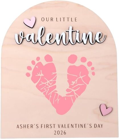 Baby's First Valentine's Day Footprint Art, Personalized Wood Keepsake (Design C) in Saudi Arabia