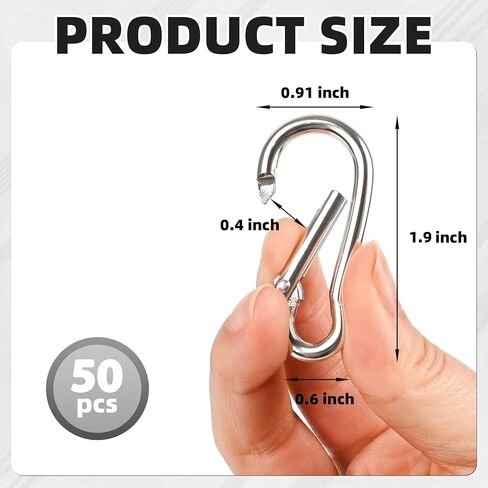 50pcs 1.9" Small Carabiner Caribeener Clips Aluminum Key Clip Keychain Spring Snap Hook Clips Bulk Pack, Silver in Saudi Arabia
