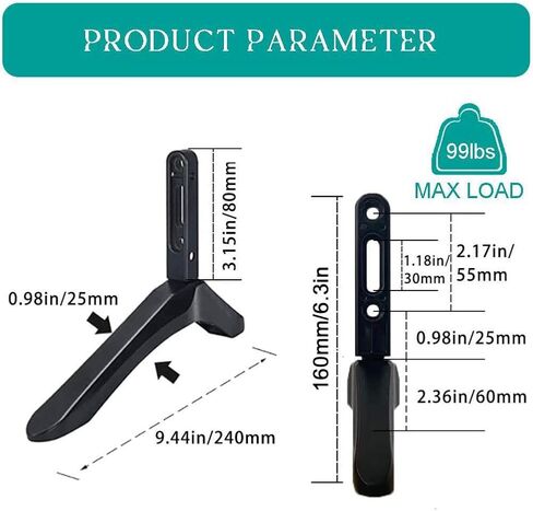 2 قطعة قاعدة حامل تلفزيون من الألومنيوم العالمي لهاتف Samsung وVizio وSony LCD TV باللون الأسود وحامل الطاولة in Kuwait