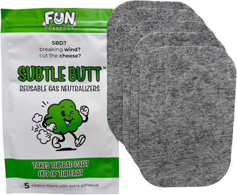 Subtle Butt Disposable Activated Charcoal Odor Absorber for Gas Relief for Adults, Flatulence Deodorizing Pad, 5 Pack Thin Carbon Fart Filter Underwear & Gag Gifts That Actually Work in Saudi Arabia