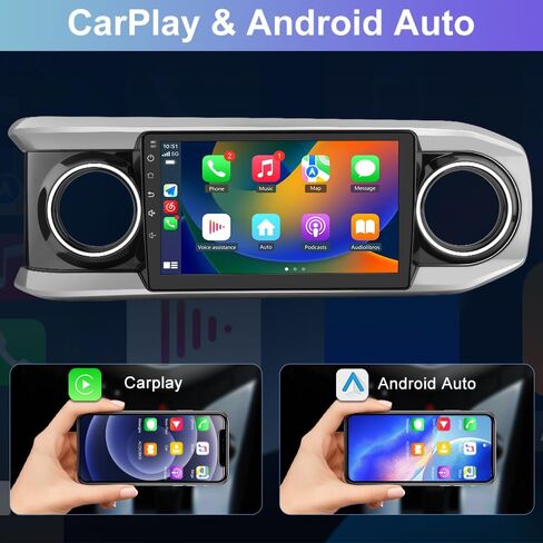 ستيريو راديو السيارة AWESAFE لسيارة Toyota Tacoma 2016 2017 2018 2019 2020 2021، وحدة رأس شاشة تعمل باللمس Android 13 سلكية تعمل بنظام Android Auto Bluetooth GPS Navigation in Saudi Arabia