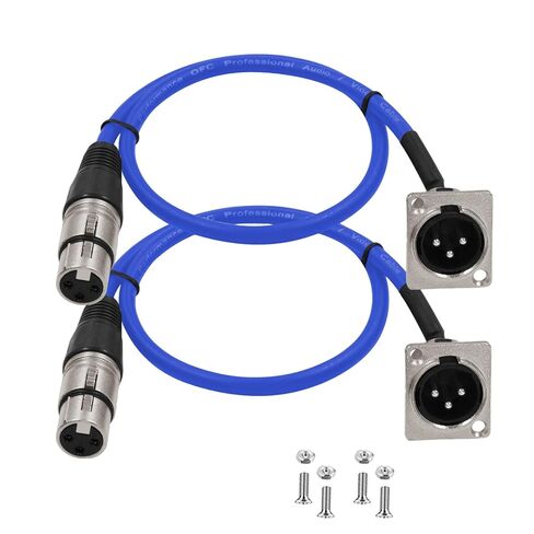 كابل D من النوع XLR بطول 1.6 قدم، عبوتان، أزرق، موصل مروري، D XLR أنثى إلى ذكر لصندوق المسرح المتميز، لوحة التصحيح، حامل اللوحة، صندوق الأرضية، بدون لحام لتثبيت الصوت الاحترافي in Saudi Arabia