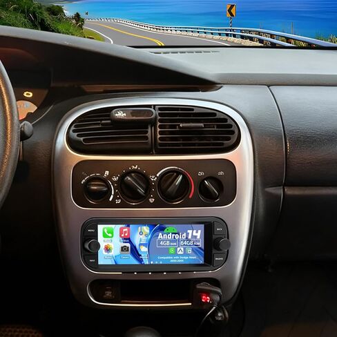 Android 14 Double Din Car Stereo ترقية راديو لسيارة Dodge Neon 2000-2005، 2G+32G 6.86 بوصة شاشة لمس لاسلكية Carplay Android Auto GPS WiFi Bluetooth RDS DSP SWC Mirrorlink Mic كاميرا احتياطية in Kuwait