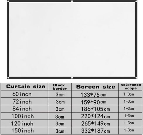 Projector Screen, 4K HD Home Movie Projection Screen, 60"|72"|84"|100"|120"|150" Anti-Crease Theater Screens Indoor Outdoor(Size:72 INCH) in Kuwait