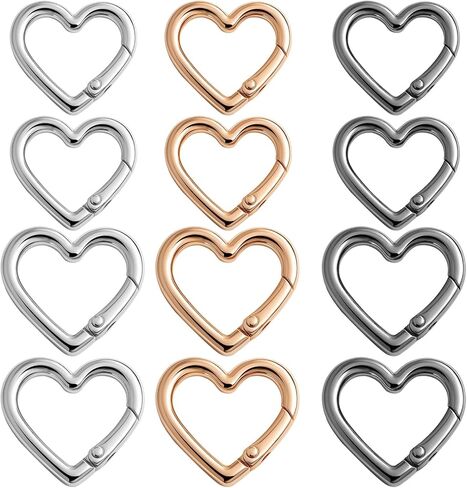 12pcs Heart Carabiner Clip,Alloy Mini Carabiner,2 Sizes Heart Keychains for Hiking Backpack,Car Charms,Purse Bling（Gold,Silver,Black） in Saudi Arabia