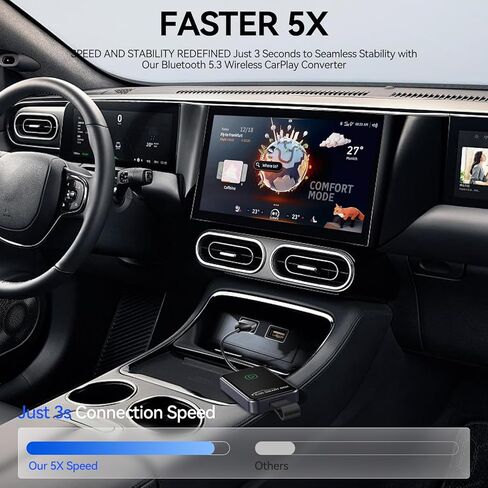 محول CarPlay اللاسلكي لجهاز iPhone - اتصال تلقائي 5G WiFi، التوصيل والتشغيل في ثوانٍ، اتصال لتحويل محول تشغيل السيارة السلكي إلى اللاسلكي Apple CarPlay (2015+ Cars، iOS) in Saudi Arabia