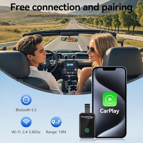 محول CarPlay اللاسلكي لجهاز iPhone - اتصال تلقائي 5G WiFi، التوصيل والتشغيل في ثوانٍ، اتصال لتحويل محول تشغيل السيارة السلكي إلى اللاسلكي Apple CarPlay (2015+ Cars، iOS) in Saudi Arabia