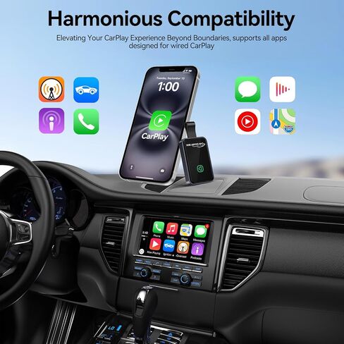 محول CarPlay اللاسلكي لجهاز iPhone - اتصال تلقائي 5G WiFi، التوصيل والتشغيل في ثوانٍ، اتصال لتحويل محول تشغيل السيارة السلكي إلى اللاسلكي Apple CarPlay (2015+ Cars، iOS) in Saudi Arabia