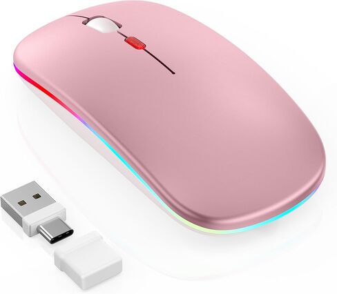 LED Bluetooth Mouse for Laptop/MacBook/iPad - Built-in Mouse Jiggler & 4-Mode (Bluetooth 5.2/3.0 & 2.4GHz USB-A/C) Rechargeable Silent Mouse Multi-Device Compatible with macOS/iOS/Windows/Android in Saudi Arabia
