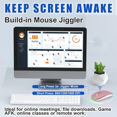 LED Bluetooth Mouse for Laptop/MacBook/iPad - Built-in Mouse Jiggler & 4-Mode (Bluetooth 5.2/3.0 & 2.4GHz USB-A/C) Rechargeable Silent Mouse Multi-Device Compatible with macOS/iOS/Windows/Android in Saudi Arabia