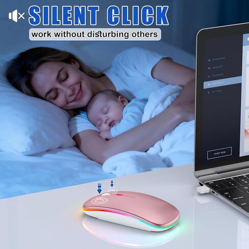 LED Bluetooth Mouse for Laptop/MacBook/iPad - Built-in Mouse Jiggler & 4-Mode (Bluetooth 5.2/3.0 & 2.4GHz USB-A/C) Rechargeable Silent Mouse Multi-Device Compatible with macOS/iOS/Windows/Android in Saudi Arabia