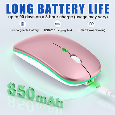 LED Bluetooth Mouse for Laptop/MacBook/iPad - Built-in Mouse Jiggler & 4-Mode (Bluetooth 5.2/3.0 & 2.4GHz USB-A/C) Rechargeable Silent Mouse Multi-Device Compatible with macOS/iOS/Windows/Android in Saudi Arabia