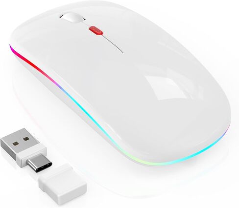 LED Bluetooth Mouse for Laptop/MacBook/iPad - Built-in Mouse Jiggler & 4-Mode (Bluetooth 5.2/3.0 & 2.4GHz USB-A/C) Rechargeable Silent Mouse Multi-Device Compatible with macOS/iOS/Windows/Android in Saudi Arabia