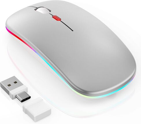 LED Bluetooth Mouse for Laptop/MacBook/iPad - Built-in Mouse Jiggler & 4-Mode (Bluetooth 5.2/3.0 & 2.4GHz USB-A/C) Rechargeable Silent Mouse Multi-Device Compatible with macOS/iOS/Windows/Android in Saudi Arabia