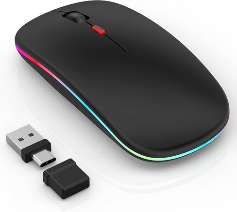 LED Bluetooth Mouse for Laptop/MacBook/iPad - Built-in Mouse Jiggler & 4-Mode (Bluetooth 5.2/3.0 & 2.4GHz USB-A/C) Rechargeable Silent Mouse Multi-Device Compatible with macOS/iOS/Windows/Android in Saudi Arabia