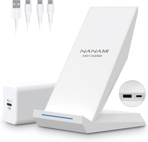 شاحن NANAMI 30W Max اللاسلكي، حامل شحن سريع معتمد من Qi مع منفذ USB-A، متوافق مع iPhone 14/13/12/11 Pro/XS Max/XR/8، Galaxy S22/S21/S20/S10/S9، Note 20/10 /9 (مع شاحن هاتف محول PD) in Kuwait
