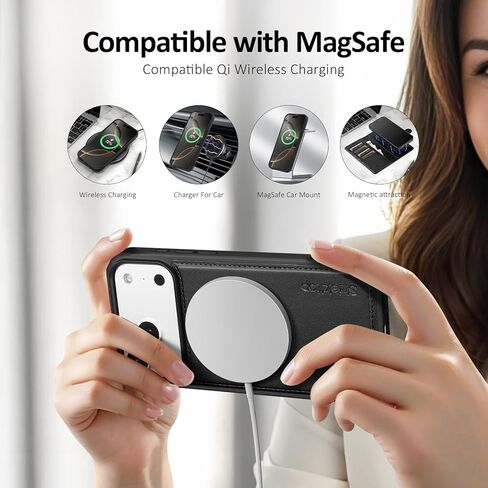 متوافق مع Magsafe المغناطيسي 2 في 1 القابل للفصل لهاتف iPhone 17 Pro Max، حامل بطاقات وفتحات ائتمانية للرجال والنساء، مصنوع من جلد البولي يوريثان RFID مع مسند قلاب لهاتف Apple 17 Pro Max، أسود in Saudi Arabia