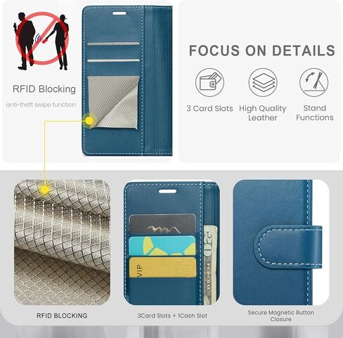 حافظة محفظة لهاتف سامسونج جالاكسي A17 5G، حامل بطاقات الائتمان RFID، غطاء واقٍ مضاد للصدمات من جلد البولي يوريثان قابل للطي لهاتف جالاكسي A17 5G (أسود) in Saudi Arabia