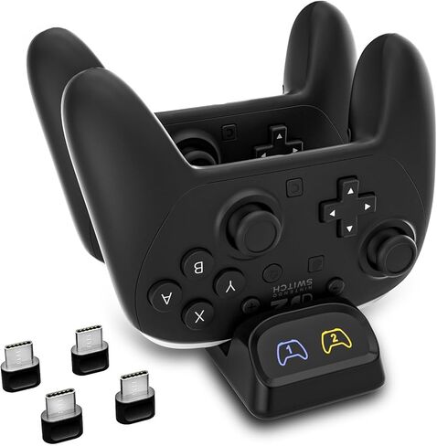 Switch Controller Charger, Fast Charging Dock for Switch Pro Controller, Xbox Series X/S Controller, PS5 Controller, and Type-C Gamepads – Dual Charger Station with LED Indicators, and Type-C Adapter in Kuwait