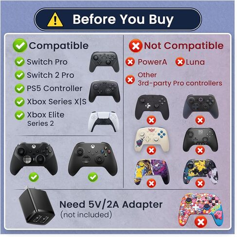 Switch Controller Charger, Fast Charging Dock for Switch Pro Controller, Xbox Series X/S Controller, PS5 Controller, and Type-C Gamepads – Dual Charger Station with LED Indicators, and Type-C Adapter in Kuwait