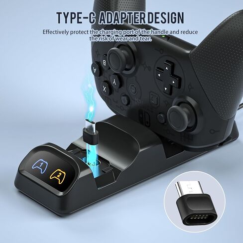 Switch Controller Charger, Fast Charging Dock for Switch Pro Controller, Xbox Series X/S Controller, PS5 Controller, and Type-C Gamepads – Dual Charger Station with LED Indicators, and Type-C Adapter in Kuwait