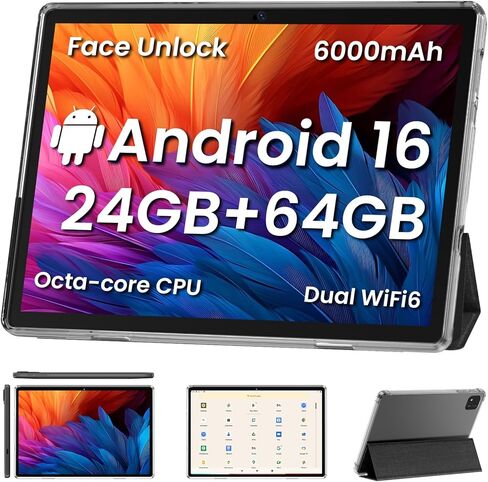 جهاز لوحي Android16، أجهزة لوحية مقاس 10 بوصات، وحدة المعالجة المركزية ثماني النواة، توسيع 24 جيجابايت + 64 جيجابايت + 512 جيجابايت، بطارية 6000 مللي أمبير + شحن سريع 18 وات، واي فاي مزدوج، كاميرات مزدوجة، Widevine L1 Google Kids Space، أزرق in Kuwait