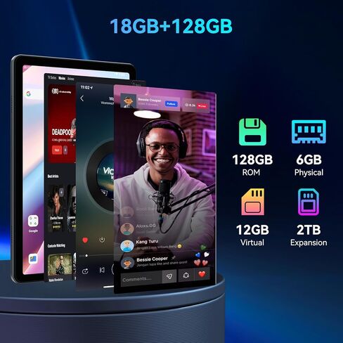 Tablet 2026 Android 15 Tablets, 10.1 Inch Tablet with HD Display, 18GB RAM 128GB ROM /2TB TF, Gemini AI 2.0, Daul Speaker and Cameras, 6000mAh, Widevine L1, 2 in 1 Tablets with Keyboard Mouse Stylus in Saudi Arabia