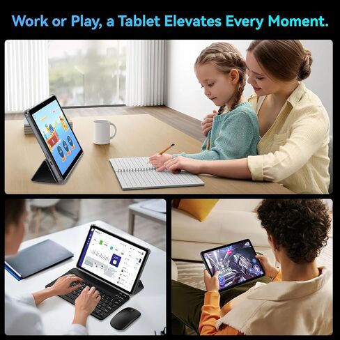 Tablet 2026 Android 15 Tablets, 10.1 Inch Tablet with HD Display, 18GB RAM 128GB ROM /2TB TF, Gemini AI 2.0, Daul Speaker and Cameras, 6000mAh, Widevine L1, 2 in 1 Tablets with Keyboard Mouse Stylus in Saudi Arabia