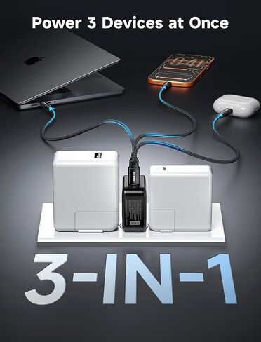 JSAUX 65W USB C Wall Charger, 3-Port GaN Fast Charger Block with Foldable Plug, Includes 6.6FT USB C Cable & UK/EU Travel Plugs, Compact Charger for Laptop, iPhone 17, Galaxy, Switch 2, Steam Deck in Saudi Arabia