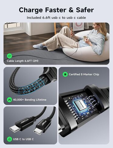 JSAUX 65W USB C Wall Charger, 3-Port GaN Fast Charger Block with Foldable Plug, Includes 6.6FT USB C Cable & UK/EU Travel Plugs, Compact Charger for Laptop, iPhone 17, Galaxy, Switch 2, Steam Deck in Saudi Arabia